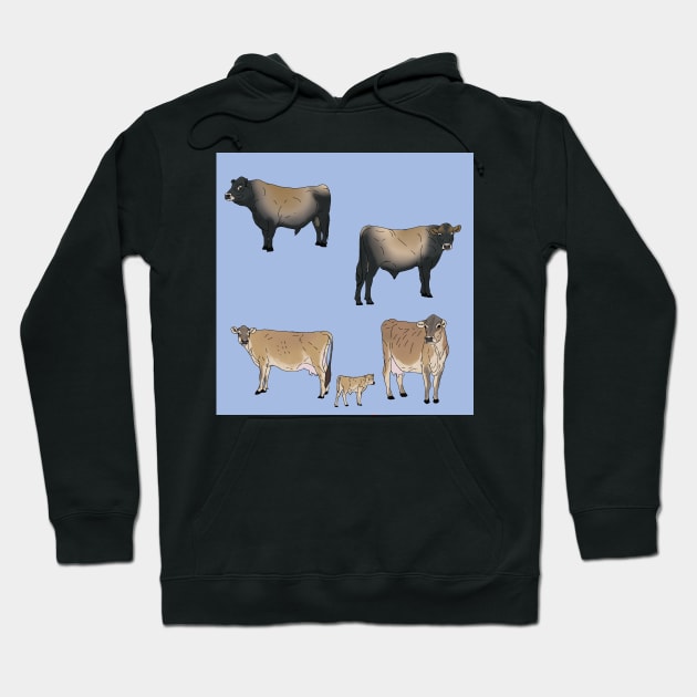 Jersey Cows Pattern Blue Hoodie by TrapperWeasel